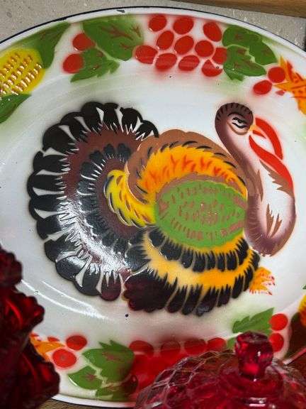 Turkey Platter, Red Bowls, Candy Dish
