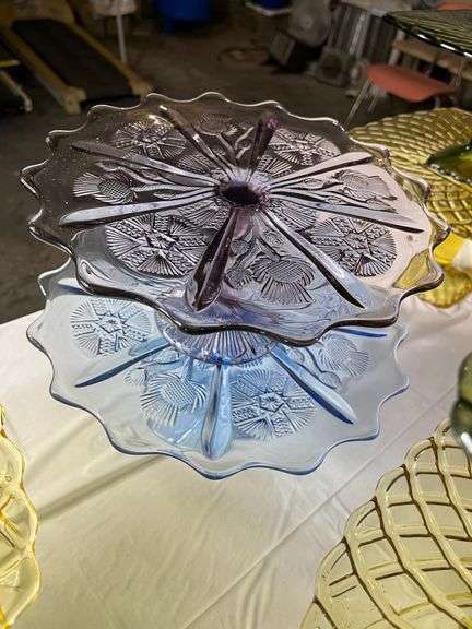 8 Vintage L.E. Smith Pressed Glass Pedestal Dishes- Assorted Colors & Styles