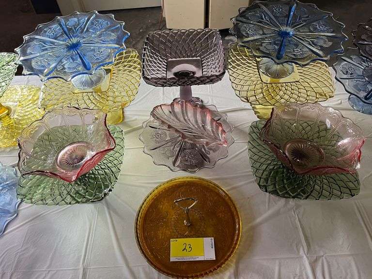 Lot of Vintage L.E. Smith Pressed Glass Dessert Pedestal Dishes – Assorted Colors & Styles