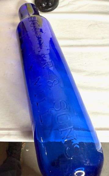 Cast Iron Planters Peanut Bank, Bodecker & Sons Cobalt Blue Glass Roller
