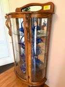 Amish Made Oak Curved Front China Cabinet with Carved Lion Details contents not included