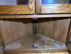 Oak Corner Gun Cabinet w/ Locking Glass Front Doors & Lower Locking Ammo Storage