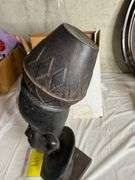 Hand-Carved African Tribal Head Sculpture – Tall Bust with Geometric Headdress