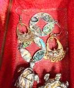 Vintage Abalone Mexican Silver Jewelry Lot with Wood Box – Earrings, Cuff, & Pendants