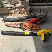 2 Blowers (electric works, gas untested), 2 Hedge Trimmers (1 works, 1 untested)