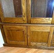 Oak Corner Gun Cabinet w/ Locking Glass Front Doors & Lower Locking Ammo Storage
