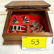 Vintage Abalone Mexican Silver Jewelry Lot with Wood Box – Earrings, Cuff, & Pendants