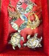 Vintage Abalone Mexican Silver Jewelry Lot with Wood Box – Earrings, Cuff, & Pendants