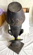 Hand-Carved African Tribal Head Sculpture – Tall Bust with Geometric Headdress