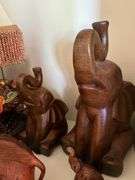 Lot of Hand-Carved Wooden Elephants & Decorative Accent Lamp