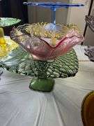 Lot of Vintage L.E. Smith Pressed Glass Dessert Pedestal Dishes – Assorted Colors & Styles