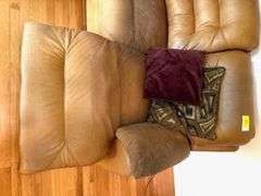 Leather Couch with 2 Reclining Seats + 4 Throw Pillows- see photos for condition