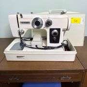 Vintage Montgomery Ward Good Housekeeper Sewing Machine with cover for easy storage