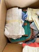 Box of Linens- Aprons & more