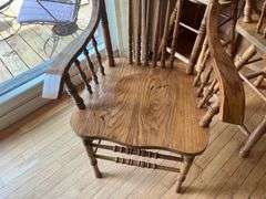 Solid Oak Dining Table w/ 6 Pressed-Back Chairs – Claw Foot Pedestal Base