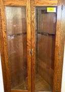 Oak Corner Gun Cabinet w/ Locking Glass Front Doors & Lower Locking Ammo Storage