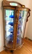 Amish Made Oak Curved Front China Cabinet with Carved Lion Details contents not included