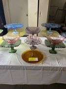 Lot of Vintage L.E. Smith Pressed Glass Dessert Pedestal Dishes – Assorted Colors & Styles