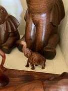 Lot of Hand-Carved Wooden Elephants & Decorative Accent Lamp
