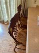 2 Solid Oak Pressed Back Swivel Barstools- 3'4" to seat bottom, 2' seat height