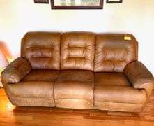 Leather Couch with 2 Reclining Seats + 4 Throw Pillows- see photos for condition
