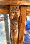 Amish Made Oak Curved Front China Cabinet with Carved Lion Details contents not included
