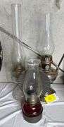 1920s Aladdin #11 Kerosene Lamp, Red Glass Barn Lamp, Mid-Century Ribbed Base Oil Lamp