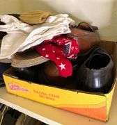 Contents of Man's Closet- Jackets, Shoes, Hat, Shorts