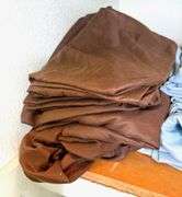 Shelf of Household Linens- Browns, Blues & White