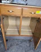 2-Door Cabinet on Castors with Wooden Plank Top