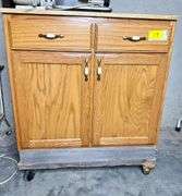 2-Door Cabinet on Castors with Wooden Plank Top