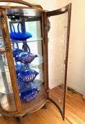 Amish Made Oak Curved Front China Cabinet with Carved Lion Details contents not included