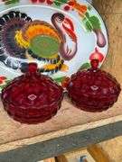 Turkey Platter, Red Bowls, Candy Dish