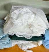 Shelf of Household Linens- Browns, Blues & White