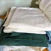 Shelf of Household Linens- Browns, Blues & White