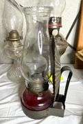 1920s Aladdin #11 Kerosene Lamp, Red Glass Barn Lamp, Mid-Century Ribbed Base Oil Lamp