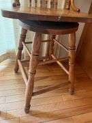 2 Solid Oak Pressed Back Swivel Barstools- 3'4" to seat bottom, 2' seat height