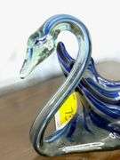 Hand Blown Glass Swan- Blue Swirl