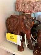 Lot of Hand-Carved Wooden Elephants & Decorative Accent Lamp