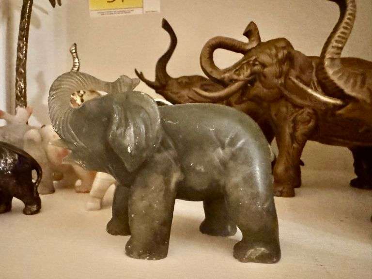 Assortment of Brass & Marble Elephants- 12 total