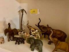 Assortment of Brass & Marble Elephants- 12 total