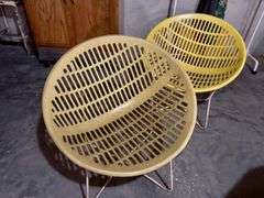 Pair of HIGHLY COLLECTIBLE Vintage Fabiano & Panzini Yellow Scoop Patio Chairs- Made in Canada
