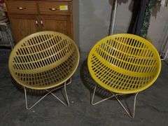 Pair of HIGHLY COLLECTIBLE Vintage Fabiano & Panzini Yellow Scoop Patio Chairs- Made in Canada