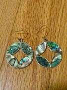 Vintage Abalone Mexican Silver Jewelry Lot with Wood Box – Earrings, Cuff, & Pendants