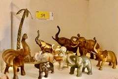 Assortment of Brass & Marble Elephants- 12 total