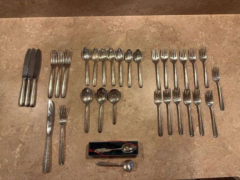 Gorham Sterling Camellia flatware and 2 misc spoons 1 in box is sterling other is plate image