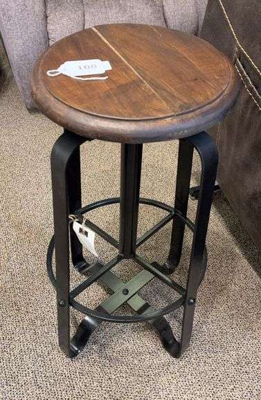 Metal Base Bar Stool W/ Cracked Wood Seat image
