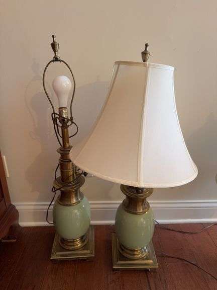 2 brass & ceramic table lamps 33" image
