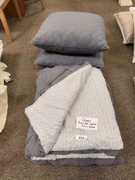 Queen reversible comforter, two euro pillows image