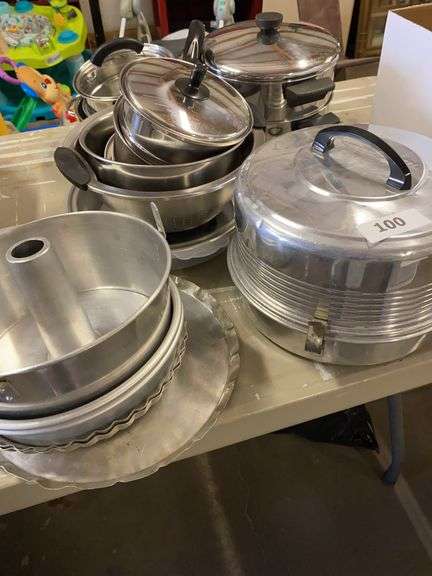 Pots, pans, baking dishes, cake carrier image